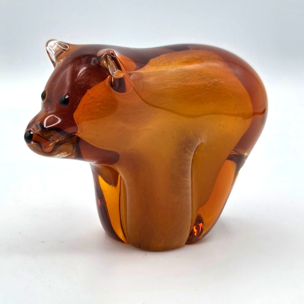 Hand Blown Art Glass Honey Amber Bear Dynasty Gallery‎